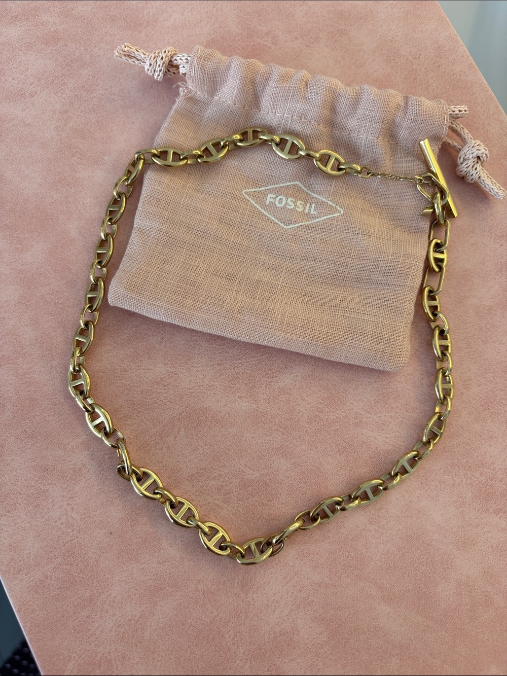 Fossil Gold Chain Link Necklace with Toggle Clasp
